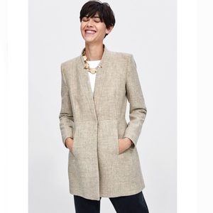 NWT Zara inverted collar jacket coat beige